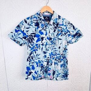 MBX Premium Goods Size M Men's Blue Hawaiian Button Up Short Sleeve Shirt Cotton